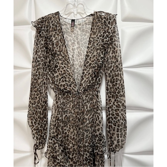 Victoria's Secret Sz XS S Long Leopard Print Sheer Ruffled Robe Jacket Cover-Up - Picture 3 of 16